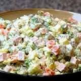 New Year holiday Ukrainians meals Olivier (Russian Salad)